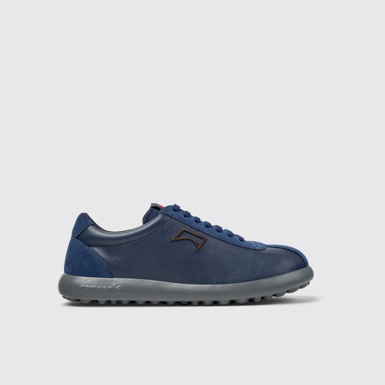 Side view of Pelotas XLF Blue Leather and Nubuck Sneakers for Men.