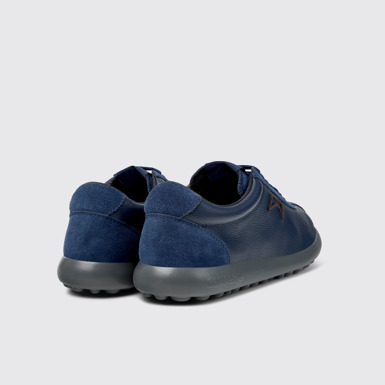 Back view of Pelotas XLF Blue Leather and Nubuck Sneakers for Men.