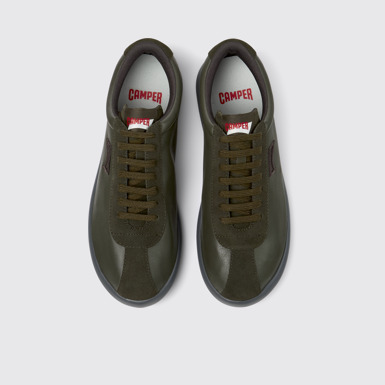 Overhead view of Pelotas XLF Green Leather and Nubuck Sneakers for Men.