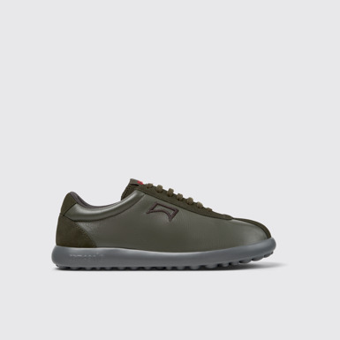 Side view of Pelotas XLF Green Leather and Nubuck Sneakers for Men.