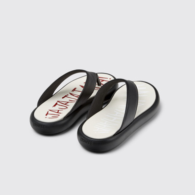 Back view of Twins Black Leather Sandals for Men.