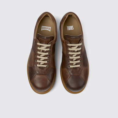 Overhead view of Twins Brown Leather Shoes for Men.