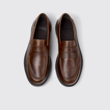 Overhead view of Dean Brown Leather Moccasins for Men.
