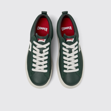 Overhead view of Runner Green Leather and Nubuck Sneakers for Men.