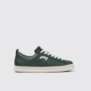 Side view of Runner Green Leather and Nubuck Sneakers for Men.