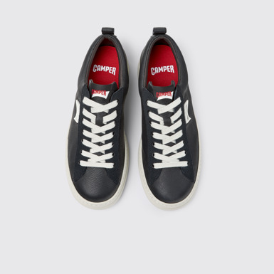 Overhead view of Runner Black Leather and Nubuck Sneakers for Men.