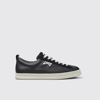 Side view of Runner Black Leather and Nubuck Sneakers for Men.