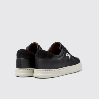 Back view of Runner Black Leather and Nubuck Sneakers for Men.