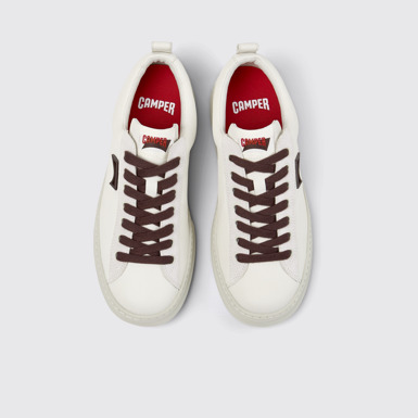 Overhead view of Runner White Leather and Nubuck Sneakers for Men.