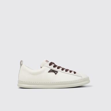 Side view of Runner White Leather and Nubuck Sneakers for Men.