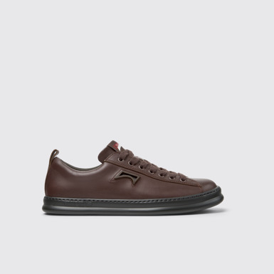 Side view of Runner Brown Leather Sneakers for Men.