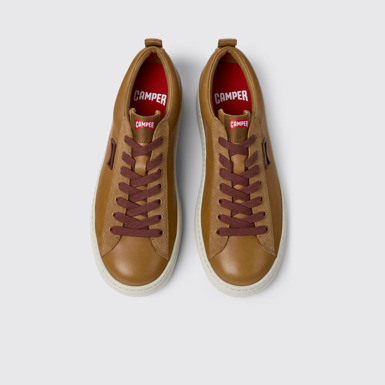 Overhead view of Runner Brown Leather and Nubuck Sneakers for Men.