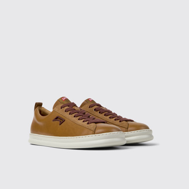 Front view of Runner Brown Leather and Nubuck Sneakers for Men.