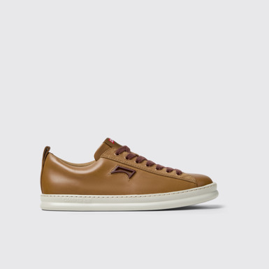 Side view of Runner Brown Leather and Nubuck Sneakers for Men.