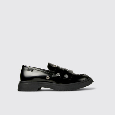 Side view of Twins Black Leather Moccasins for Men.