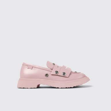 Side view of Twins Pink Leather Moccasins for Men.
