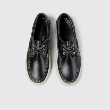 Overhead view of Runner Blue Nubuck Moccasin Shoes for Men.