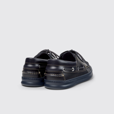 Back view of Runner Blue Leather Moccasins for Men.