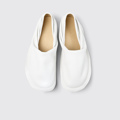 Overhead view of Camper x ISSEY MIYAKE - Peu Form White Leather Men's Shoes.