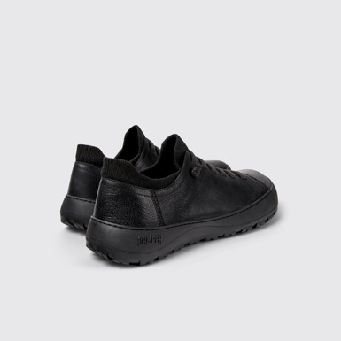Back view of Peu Serra Black Regenerative Leather and Textile Shoes for Men.