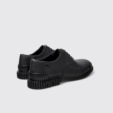 Back view of Pix Black Leather Shoes for Men.
