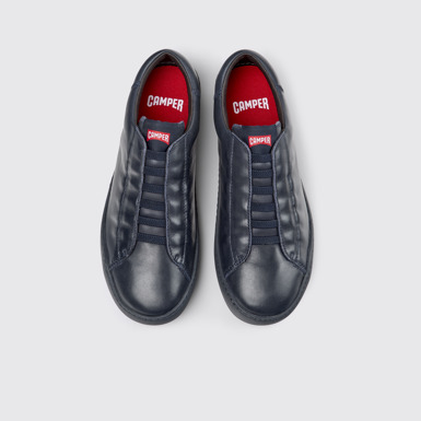 Overhead view of Peu Touring Blue Leather Sneakers for Men.