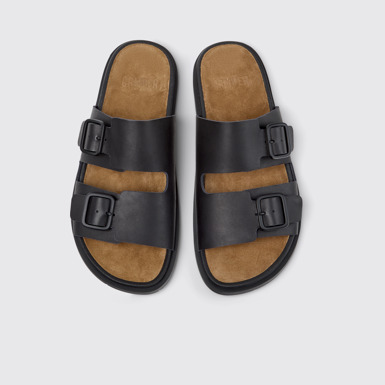 Overhead view of Lluc Sandal Black Leather Sandals for Men.