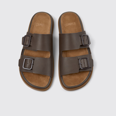 Overhead view of Lluc Sandal Brown Leather Sandals for Men.