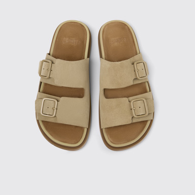 Overhead view of Lluc Sandal Brown Suede Leather Sandals for Men.