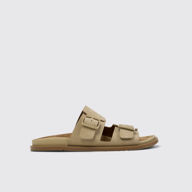 Side view of Lluc Sandal Brown Suede Leather Sandals for Men.