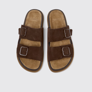 Overhead view of Lluc Sandal Brown Suede Leather Sandals for Men.