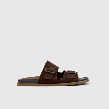 Side view of Lluc Sandal Brown Suede Leather Sandals for Men.