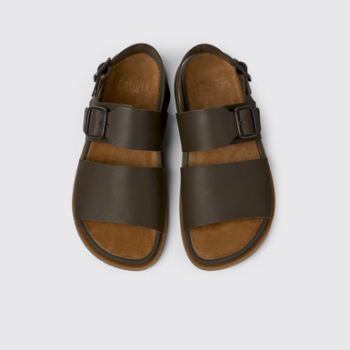 Overhead view of Lluc Sandal Brown Leather Sandals for Men.
