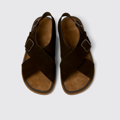 Overhead view of Lluc Sandal Brown Suede Sandals for Men.