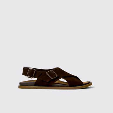 Side view of Lluc Sandal Brown Suede Sandals for Men.