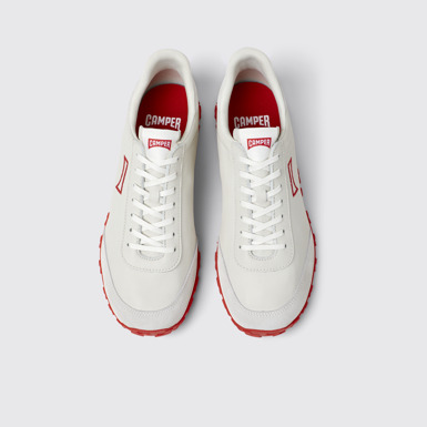 Overhead view of Drift Walk White Leather and Nubuck Sneakers for Men.