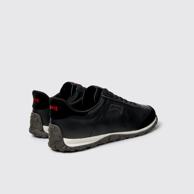 Back view of Drift Walk Black Leather and Nubuck Sneakers for Men.