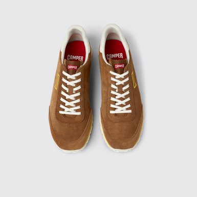 Overhead view of Drift Walk Brown Suede and Leather Sneakers for Men.