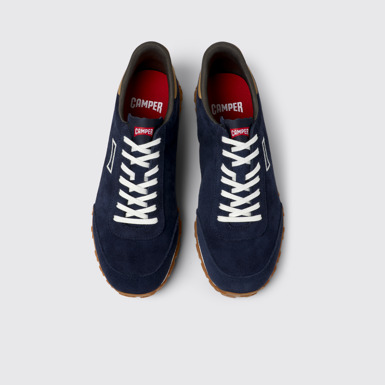 Overhead view of Drift Walk Blue and Brown Suede and Leather Sneakers for Men.