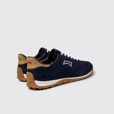 Back view of Drift Walk Blue and Brown Suede and Leather Sneakers for Men.