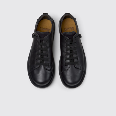 Overhead view of Wagon Black Leather and Textile Shoes for Men.