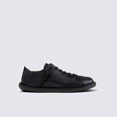 Side view of Wagon Black Leather and Textile Shoes for Men.