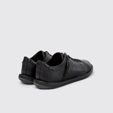 Back view of Wagon Black Leather and Textile Shoes for Men.