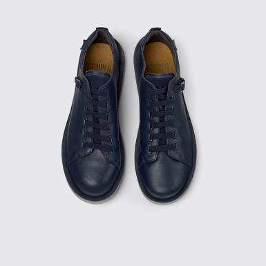 Overhead view of Wagon Blue Leather and Textile Shoes for Men.