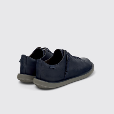 Back view of Wagon Blue Leather and Textile Shoes for Men.