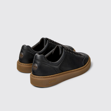 Back view of Runner Twentyfive Black Leather Sneakers for Men.