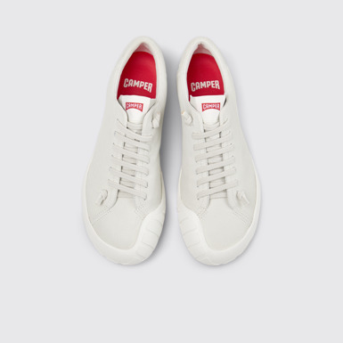 Overhead view of Peu Path+ White Leather Shoes for Men.