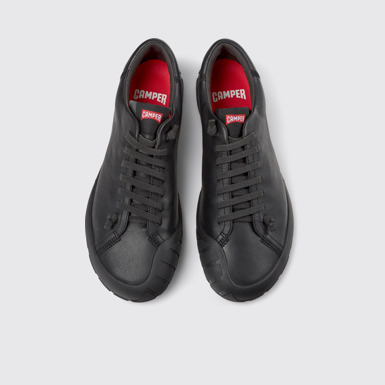 Overhead view of Peu Path+ Black Leather Shoes for Men.