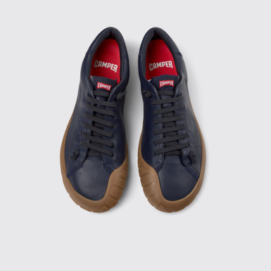 Overhead view of Peu Path+ Blue Leather Shoes for Men.