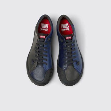 Overhead view of Twins Blue Leather Shoes for Men.